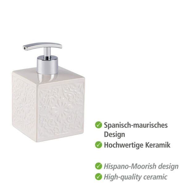 WENKO Seifenspender Cordoba – Keramik, 0,5 l, Weiß, 13×8,5×8,5 cm – Für Seife oder Spülmittel – Bild 7