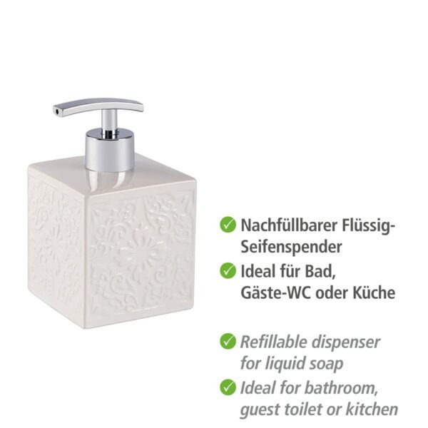 WENKO Seifenspender Cordoba – Keramik, 0,5 l, Weiß, 13×8,5×8,5 cm – Für Seife oder Spülmittel – Bild 6