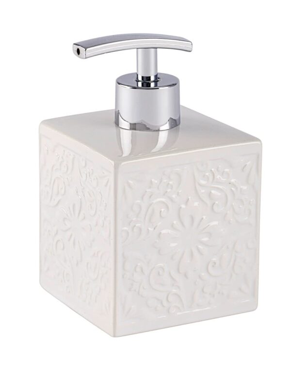 WENKO Seifenspender Cordoba – Keramik, 0,5 l, Weiß, 13×8,5×8,5 cm – Für Seife oder Spülmittel