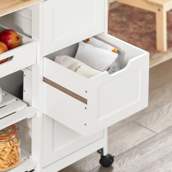 SoBuy Rollbarer Küchenwagen mit Tablett und Ablagen – Weiß, 68x85x38cm – Bild 3