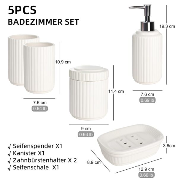 NOVAJOY Badezimmer Set Keramik – 5-teilig mit Seifenspender, Zahnbürstenhalter & Zubehör, Beige-Weiß – Bild 6