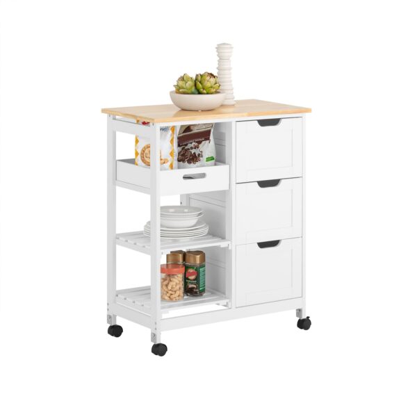 SoBuy Rollbarer Küchenwagen mit Tablett und Ablagen – Weiß, 68x85x38cm