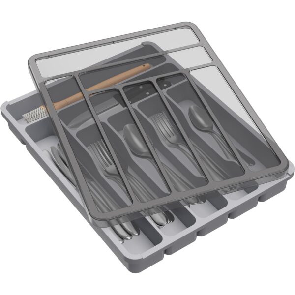 Lifewit Besteckkasten mit Deckel, 28,8×36,6 cm – 7 Fächer Kunststoff Organizer, Grau