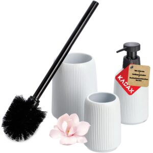 KADAX Badezimmer Set – Modernes Keramik Badzubehör in Weiß mit Seifenspender, Zahnbürstenhalter & WC-Bürste