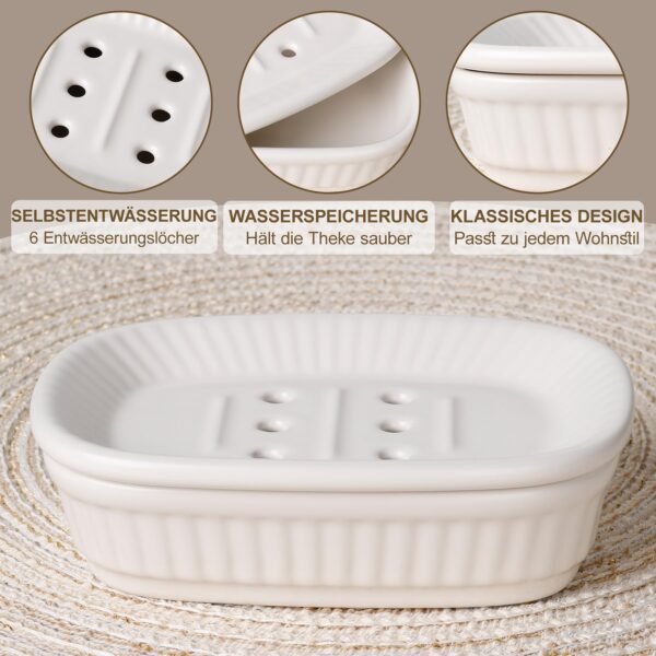 NOVAJOY Badezimmer Set Keramik – 5-teilig mit Seifenspender, Zahnbürstenhalter & Zubehör, Beige-Weiß – Bild 4