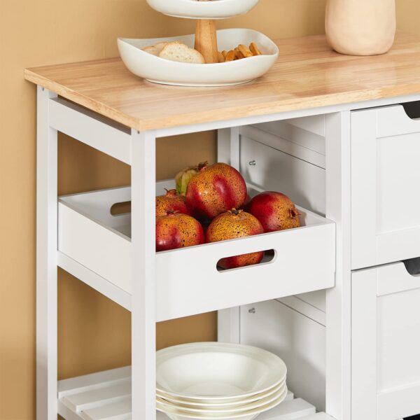 SoBuy Rollbarer Küchenwagen mit Tablett und Ablagen – Weiß, 68x85x38cm – Bild 4