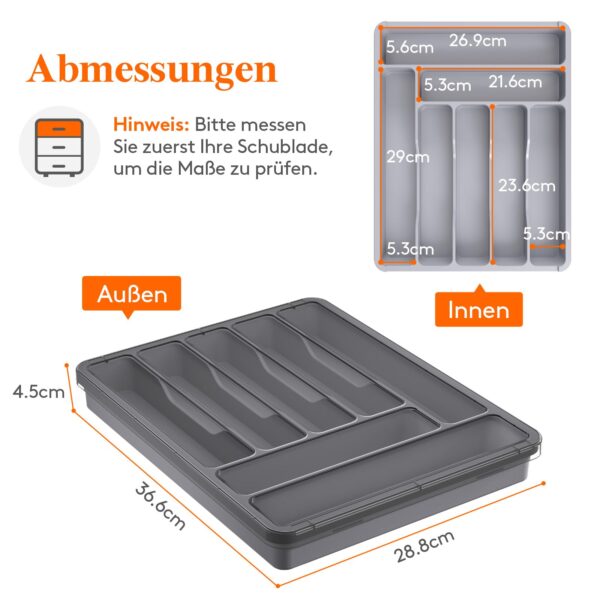 Lifewit Besteckkasten mit Deckel, 28,8×36,6 cm – 7 Fächer Kunststoff Organizer, Grau – Bild 7
