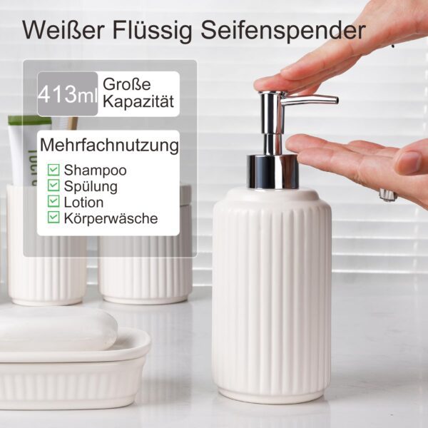 NOVAJOY Badezimmer Set Keramik – 5-teilig mit Seifenspender, Zahnbürstenhalter & Zubehör, Beige-Weiß – Bild 7