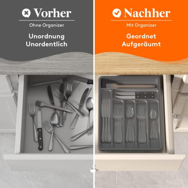 Lifewit Besteckkasten mit Deckel, 28,8×36,6 cm – 7 Fächer Kunststoff Organizer, Grau – Bild 3