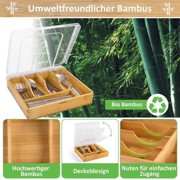 Blumtal Besteckkasten aus 100% Bambus – 5 Fächer Schubladentrenner für Küche, Organizer passend für IKEA Maximera – Bild 6