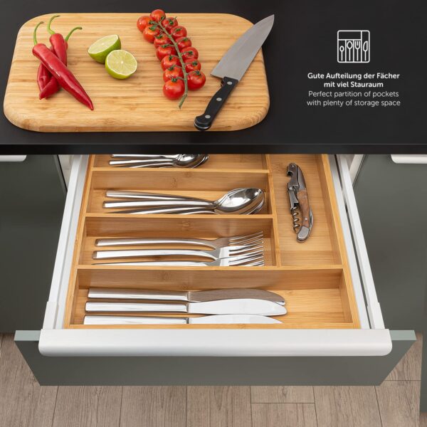 Blumtal Bambus Besteckkasten, 5 Fächer – Schubladentrenner Küche, passend für IKEA Maximera – Bild 6
