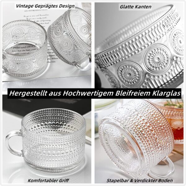 4er Set Latte Macchiato Gläser 400ml mit Deckel & Löffel – Jumbo Kaffeetassen für Tee, Oats, Porridge – Bild 2