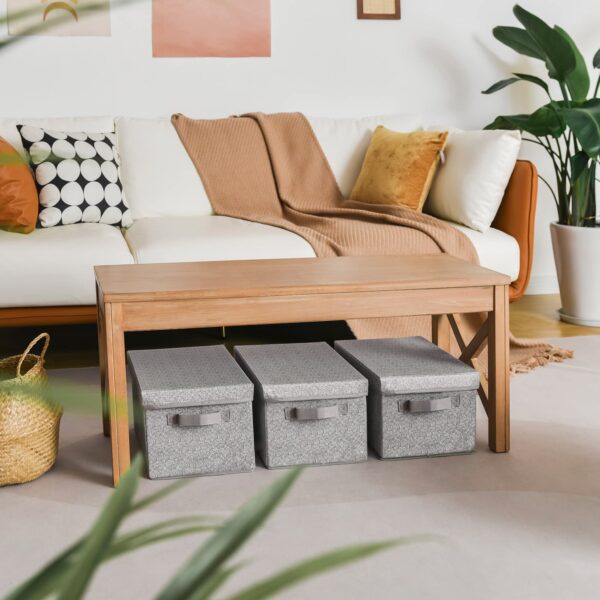 GRANNY SAYS 3er Set Aufbewahrungsboxen aus Stoff mit Deckel, faltbar, grau – Ordnungsboxen für Kleiderschrank – Bild 3