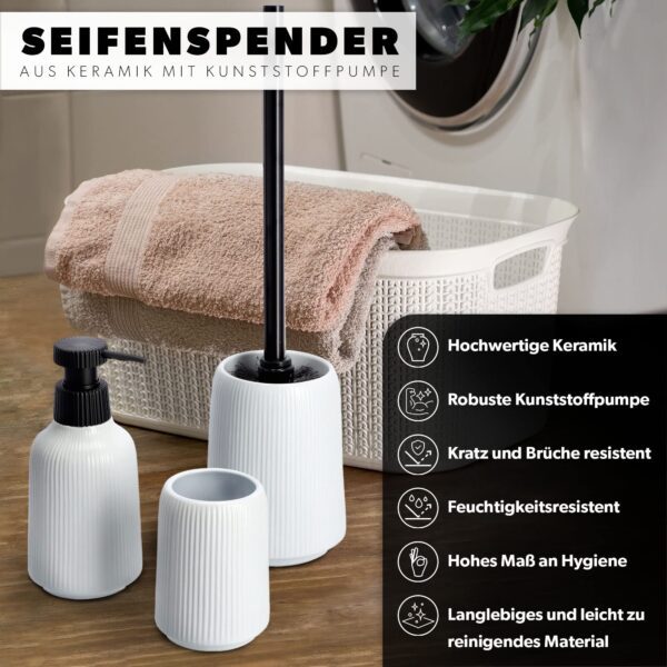 KADAX Badezimmer Set – Modernes Keramik Badzubehör in Weiß mit Seifenspender, Zahnbürstenhalter & WC-Bürste – Bild 2