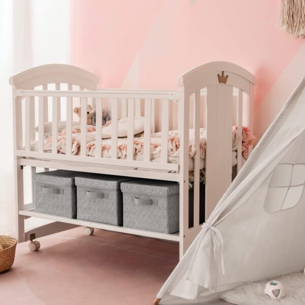 GRANNY SAYS 3er Set Aufbewahrungsboxen aus Stoff mit Deckel, faltbar, grau – Ordnungsboxen für Kleiderschrank – Bild 7