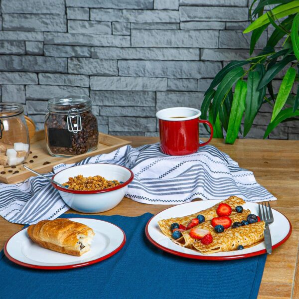 Argon Tableware Weißes Emaille -Abendessen - 25,5cm - 16pc - Rot – Bild 5