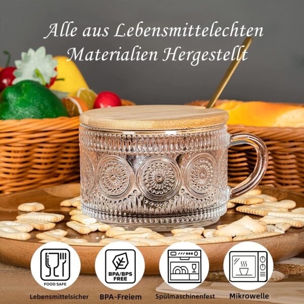 4er Set Latte Macchiato Gläser 400ml mit Deckel & Löffel – Jumbo Kaffeetassen für Tee, Oats, Porridge – Bild 5