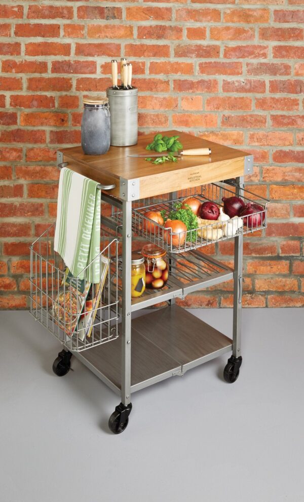 KitchenCraft Industrieller Küchenwagen aus Metall und Holz - 80x51x90 cm – Bild 6