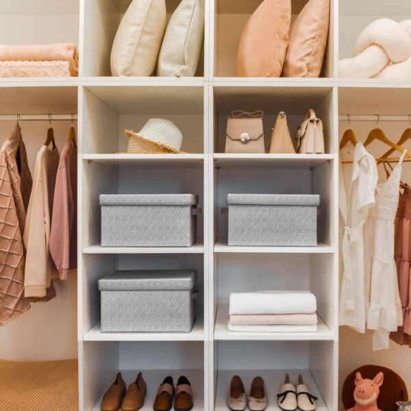 GRANNY SAYS 3er Set Aufbewahrungsboxen aus Stoff mit Deckel, faltbar, grau – Ordnungsboxen für Kleiderschrank – Bild 5