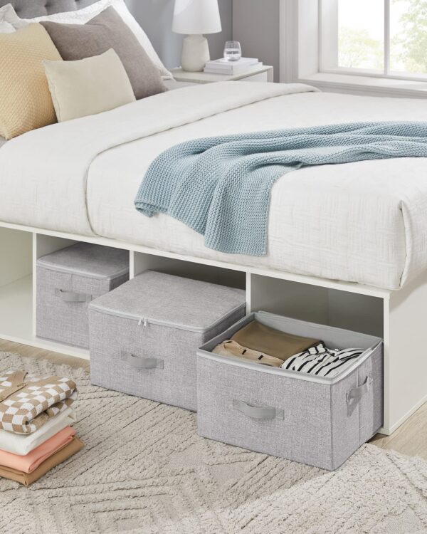 SONGMICS 3er Set Aufbewahrungsboxen mit Deckel, faltbar, 40x30x25 cm, Vliesstoff, taubengrau – Bild 6