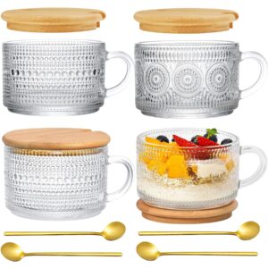 4er Set Latte Macchiato Gläser 400ml mit Deckel & Löffel – Jumbo Kaffeetassen für Tee, Oats, Porridge