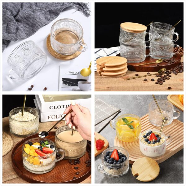 4er Set Latte Macchiato Gläser 400ml mit Deckel & Löffel – Jumbo Kaffeetassen für Tee, Oats, Porridge – Bild 3