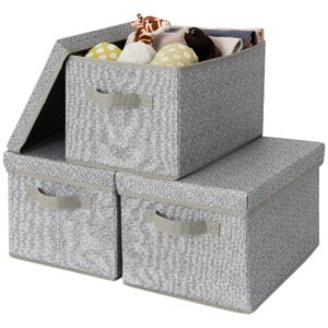 GRANNY SAYS 3er Set Aufbewahrungsboxen aus Stoff mit Deckel, faltbar, grau – Ordnungsboxen für Kleiderschrank