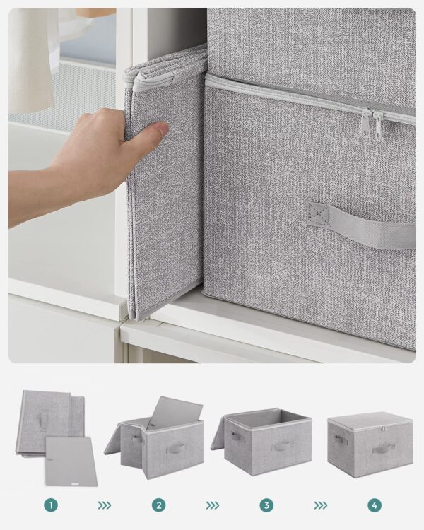 SONGMICS 3er Set Aufbewahrungsboxen mit Deckel, faltbar, 40x30x25 cm, Vliesstoff, taubengrau – Bild 2